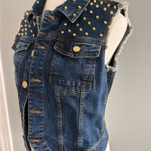 Gold Studded Denim Vest size Small - Picture 4 of 6